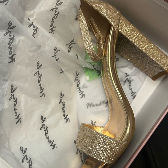 Gold Glitter Block Heel Sandals - Picture 1 of 2